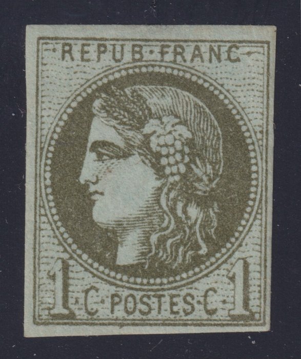 Francia 1870 - Emisión de Burdeos, nº 39B, 1c de oliva, nuevo*, firmado Calves 1ª elección. Impresionante - Yvert