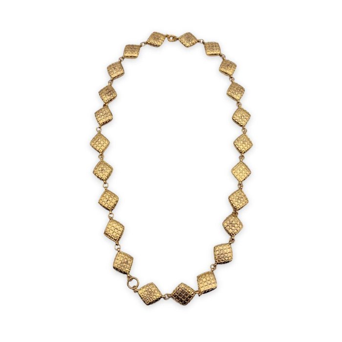 Chanel - Vintage Gold Metal Quilted Collar Necklace - Halskette