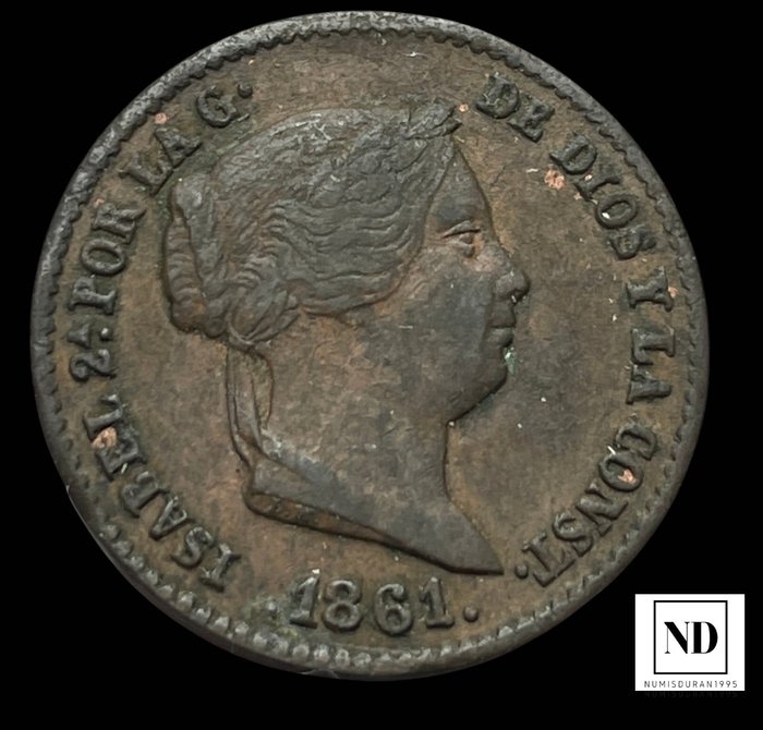 西班牙. Isabel II (1833-1868). 10 centimos de Real 1861 - Segovia  (沒有保留價)