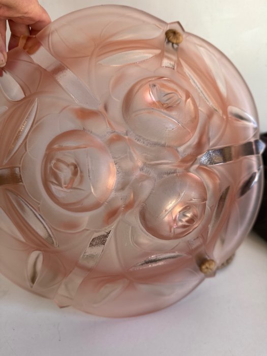 Hengende lampe - "Pink Glass" Paste French Chandelier, 1930-tallet - Glass, Tekstiler