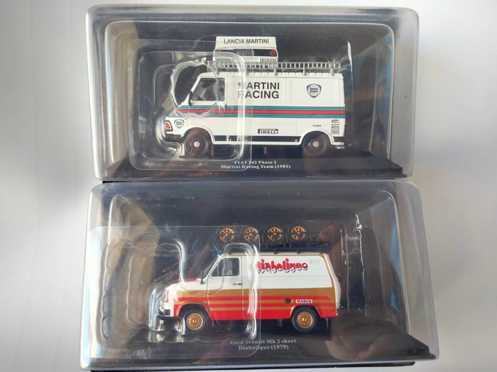 Rally Assistance Vans Collection 1:43 - Modell skåpbil - Ford Transit MKII Van Short (SWB) - Diabolique (1979) + Fiat 242 E Phase 2 - Lancia Martini Racing