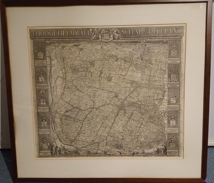 荷兰, 地图 - 德尔夫兰 - T HOOGEHEEMRAEDSCHAP van DELFLANT - 铜版画是从 20 世纪的原始铜版上印刷出来的。