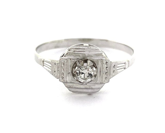 沒有保留價 - Art Déco - Vers 1925 - 0.10 ct Diamant - 戒指 - 18 克拉 白金 