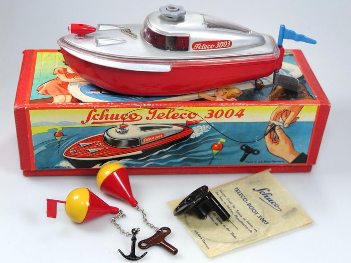 No reserve-Schuco Teleco Boot  Patent Nr. 3004  (1954) in orig. Doos met Accessoires  - Juguete de hojalata - 1950-1960 - Alemania