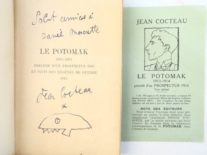 Signé; Jean Cocteau - Le Potomak [1913-1914] précédé d'un Prospectus 1916. Et suivi des Eugènes de la guerre [E.O Envoi & - 1919