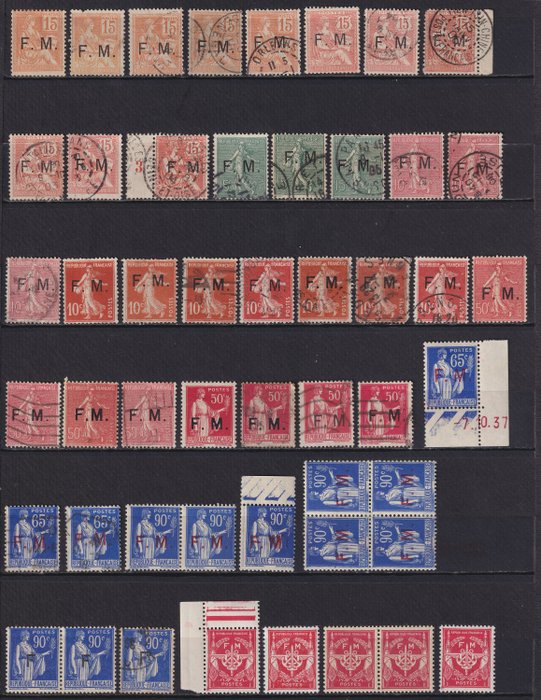 Frankrike 1901/1964 - FM-stämplar från nr 1 till nr 13, Mint**, Mint* och makulerade. Skön. - Yvert