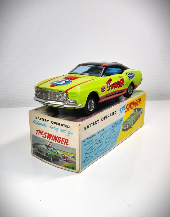 TPS / Toplay #  - Blechspielzeug 1960's FORD MUSTANG MACH 1 "The Swinger" in Original Box. - Japan