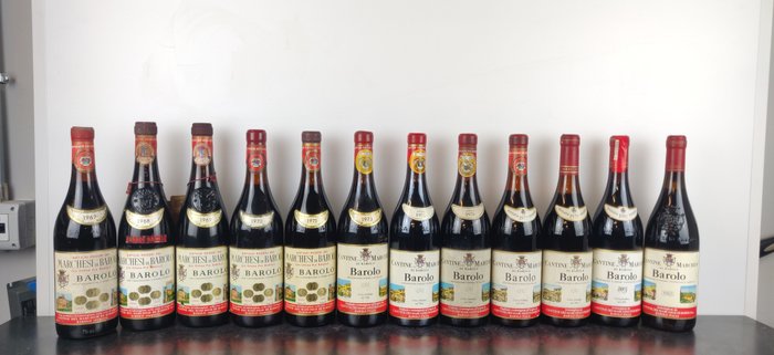 1967, 1968, 1969, 1970, 1971, 1973, 1975, 1976, 1977, 1979, 1981, & 1983 Marchesi di Barolo - 巴羅洛 - 12 瓶 (0.75L)