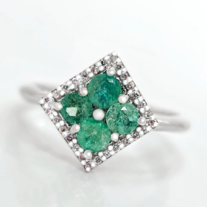 14 karaat Witgoud - Ring - 0.50 ct Smaragd - Diamant