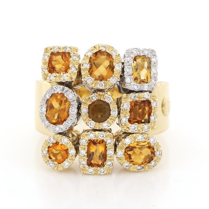 No Reserve Price - Ponte Vecchio Gioielli - Ring - 18 kt. Yellow gold -  0.90 tw. Diamond  (Natural) - Quartz 