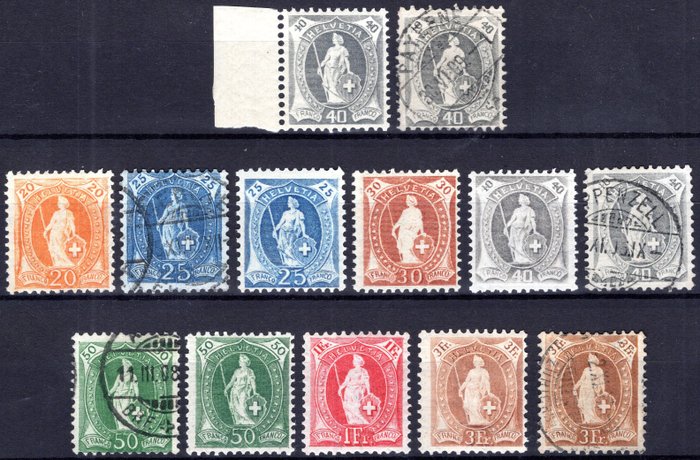 Suiza 1904/1906 - "Alegoría de Helvetia en pie" - las dos series con valores usados y nuevos - Raro y en excelentes - Unificato n° 92+93/99