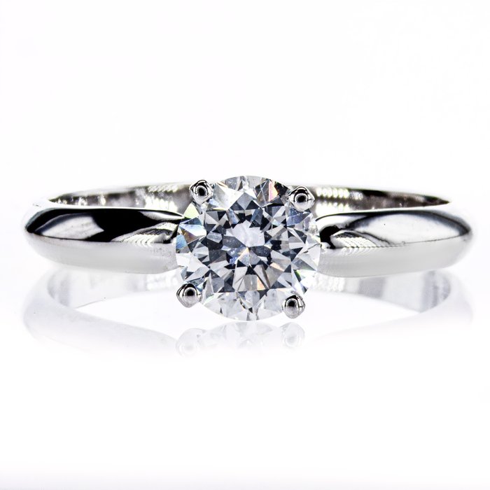 No Reserve Price - 1.08 Ct D-E/SI Round Diamond Ring - Engagement ring - 14 kt. White gold -  1.06 tw. Diamond  (Natural) 