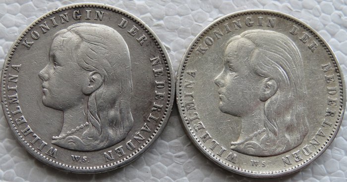 Nederland. Wilhelmina (1890-1948). 1 Gulden 1892 en 1897  (Ingen reservasjonspris)