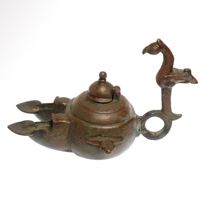 Seldjoukide Bronze Lampe à huile avec oiseau