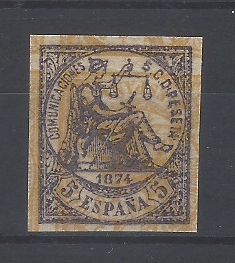 España 1874 - 5 Cts. Alegoría variedad - Edifil nº 144s