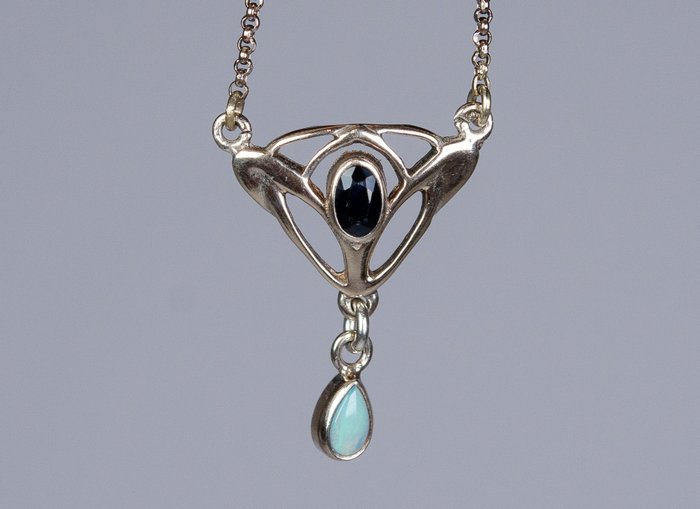 Ohne Mindestpreis - 0.25 ct Saphir - Opal - Halskette mit Anhänger - 925 Silber, vergoldet 