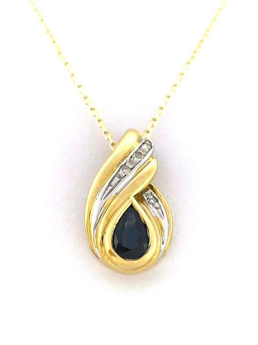 Zonder Minimumprijs - 0.50 carat Saphir - Diamants - Ketting met hanger Geel goud 