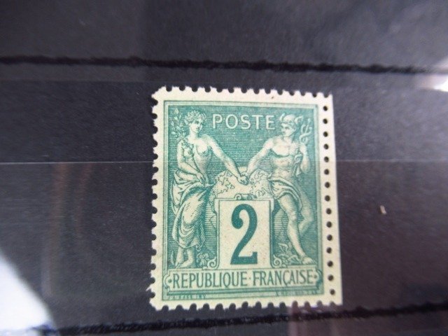 Francia 1876 - Tipo II, N bajo U, 2c verde - Yvert n°74