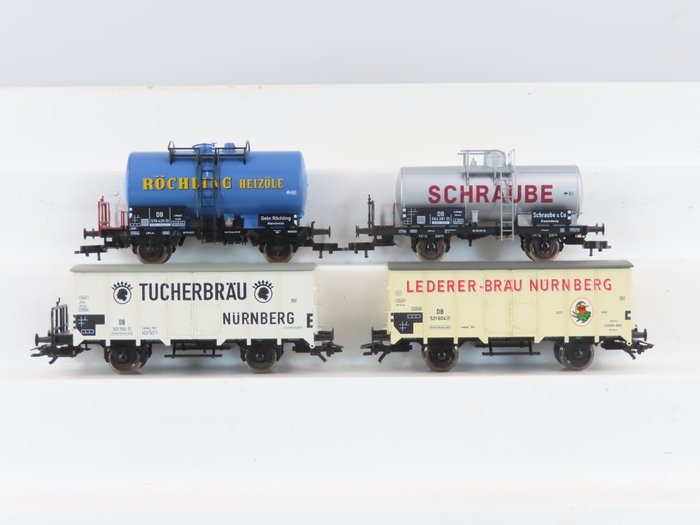Fleischmann H0 - 98 5349K/99 5410K - 模型貨運火車組合 (2) - 內含 2 輛油罐車和 2 輛封閉式貨車的套件 - DB