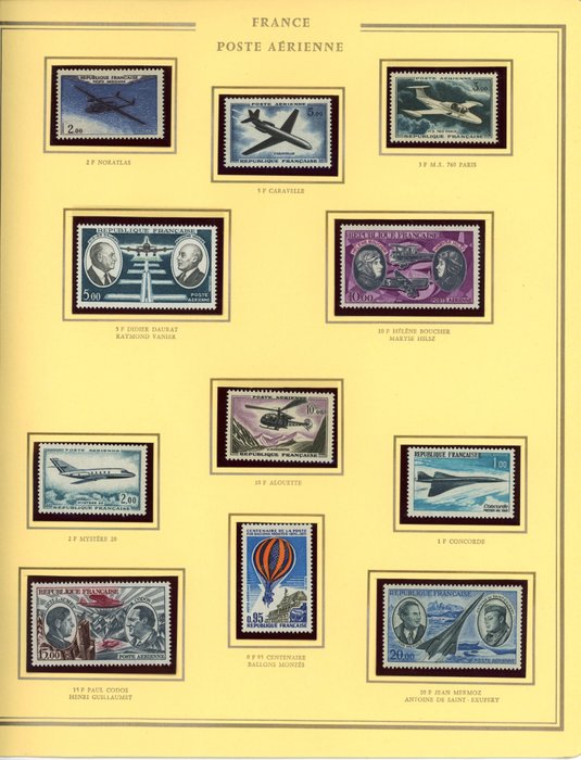 Francja  - Poczta lotnicza - Bardzo ładny zestaw nowych znaczków** na stronach - Zobacz 7 zdjęć