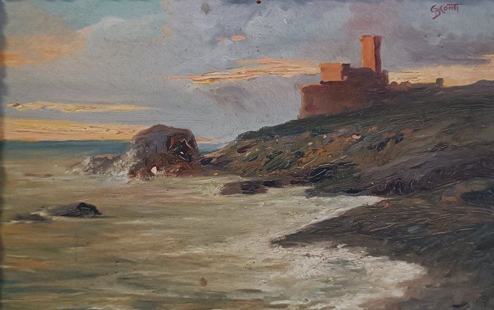 Giambattista Conti (1878-1970) - Scogliera al tramonto