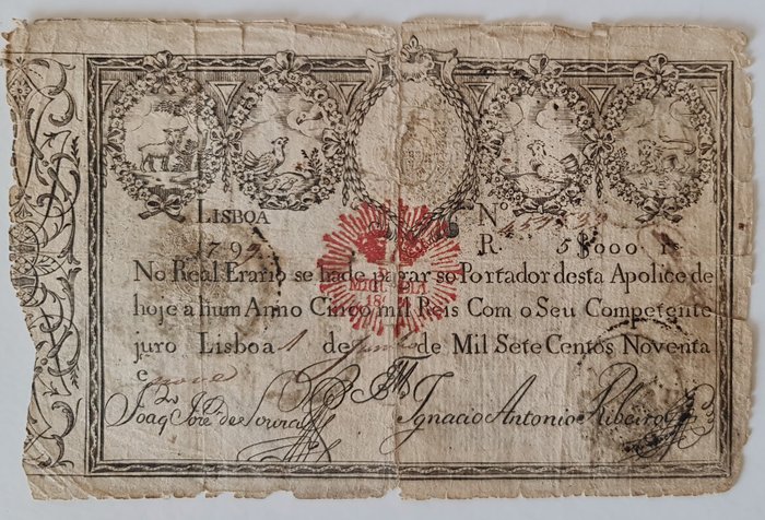 Portogallo. - 5.000 Reis 1828 (old date 1799) - Pick 38B  (Senza Prezzo di Riserva)