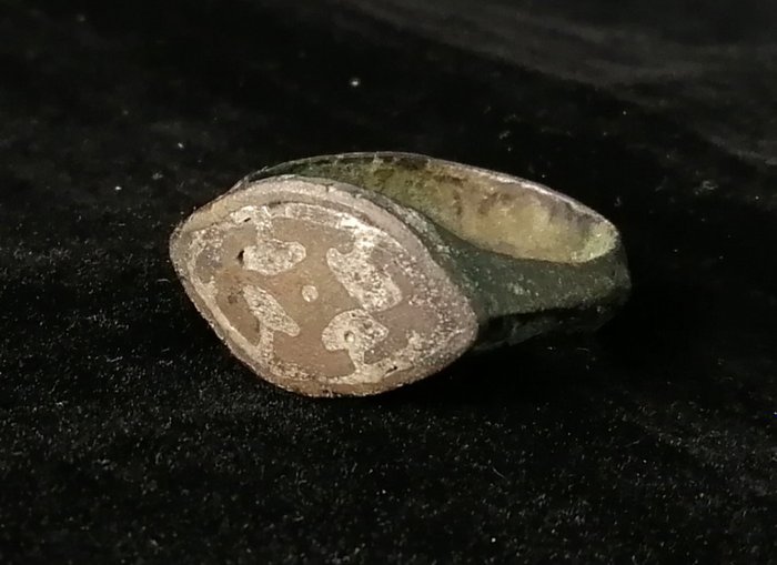 维京时代 黄铜色 银镶嵌戒指 - 22 mm  (没有保留价)
