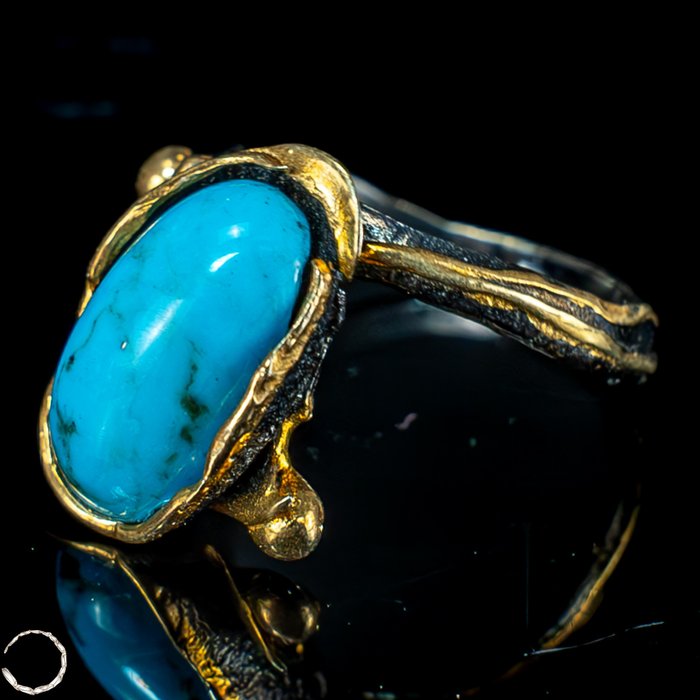 Zeldzame Perzische turquoise ring - 925 zilver, 14k verguld - 25,45 ct- 5.09 g