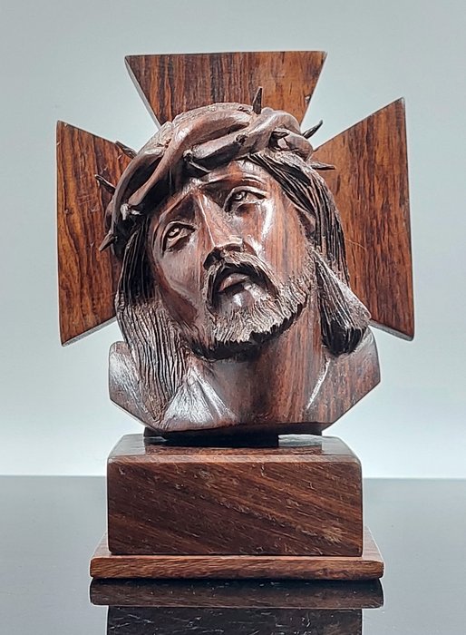 Skulptur, Christus met doornenkroon - 15 cm - Veilchenholz