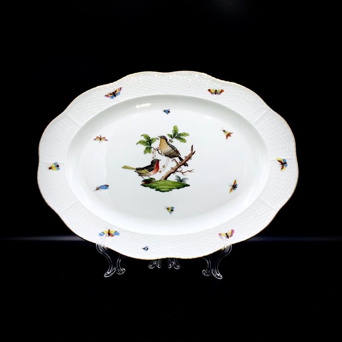 Herend - Exquisite Large Serving Platter (37 cm) - "Rothschild Bird" Pattern - Platou - Porțelan pictat manual