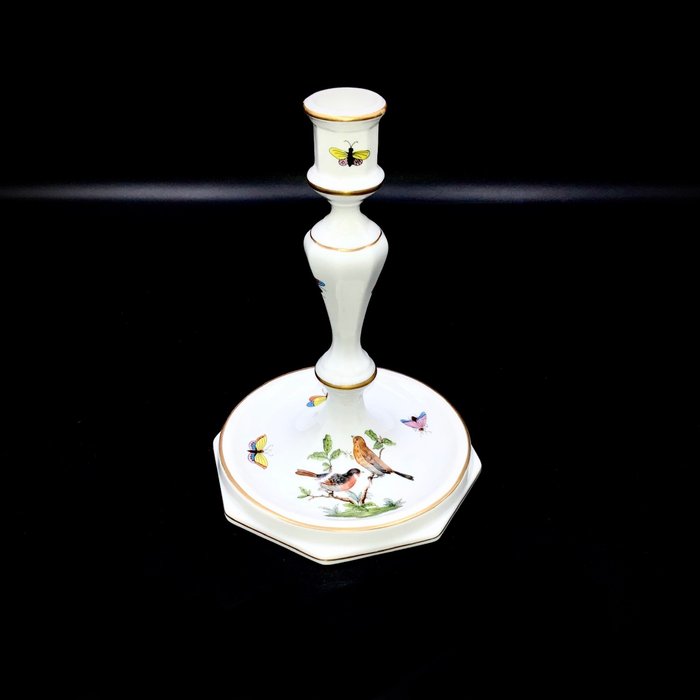 Herend, Hungary - Exquisite Candlestick (18 cm) - "Rothschild Bird" Pattern - Gyertyatartó - Kézzel festett porcelán