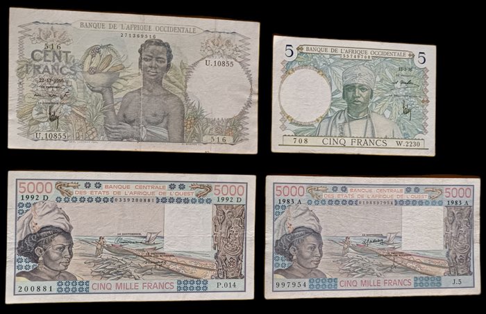 Vestafrikanske stater. - 4 banknotes - various dates  (Ingen mindstepris)