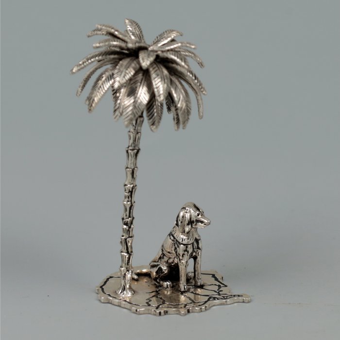 Pedro Duran - Hond bij Palmboom *NO RESERVE* - Miniature figur - Sølv