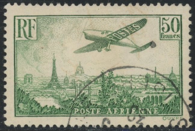 Francia 1936 - Correo aéreo - 50F verde-amarillo - Buen centrado y TB - Valoración: 420 € - Yvert PA 14