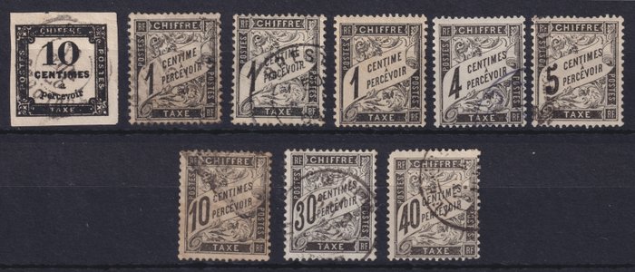 Frankreich 1864/1892 - Zollmarken zwischen Nr. 2 und Nr. 19, gestempelt. Gute Qualität, sauber - Yvert