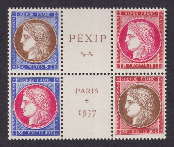 Frankrijk 1937 - Hart van blok "Pexip", De 4 nieuwe postzegels** ondertekende kalveren, Schitterend - Yvert