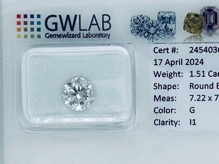 1 pcs Diamant - 1.51 ct - Briliant, Rotund - G - I1