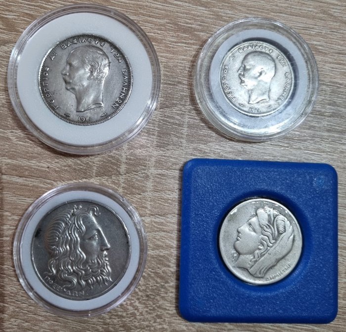 Hellas. A Lot of 4x Greek Silver Coins 1911-1930  (Ingen reservasjonspris)