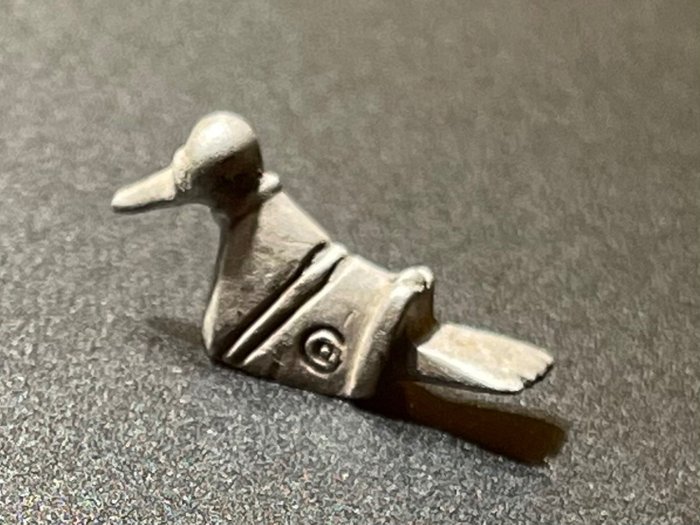Celtic Silver Ornamented La Tene Figurine of a Duck in Exceptional Grade with a Nice Old Cabinet tone. With an