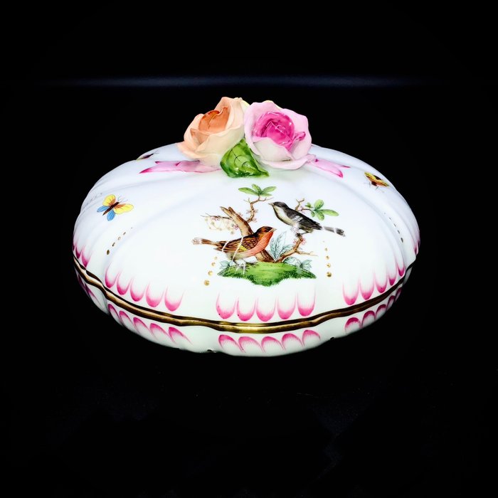 Herend - Artwork Large Bonbonniere/Biscottiere (17 cm) - "Rothschild Bird" - Dish - Hand Painted Porcelain