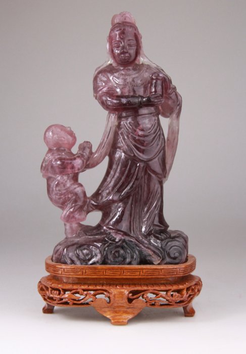 Chinese Carved Fluorine Sculpture Stone Kwanyin Lady Statue Chine - Fluorita - China