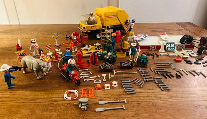 Playmobil - Playmobil Müllabfuhr, Bauarbeiter, Ersateile Tankstelle und weitere - 1970-1980 - Alemania