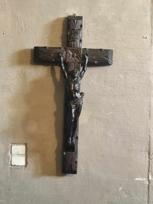  (十字架状)耶稣受难像 - 木, 黄铜色 - 1850-1900 