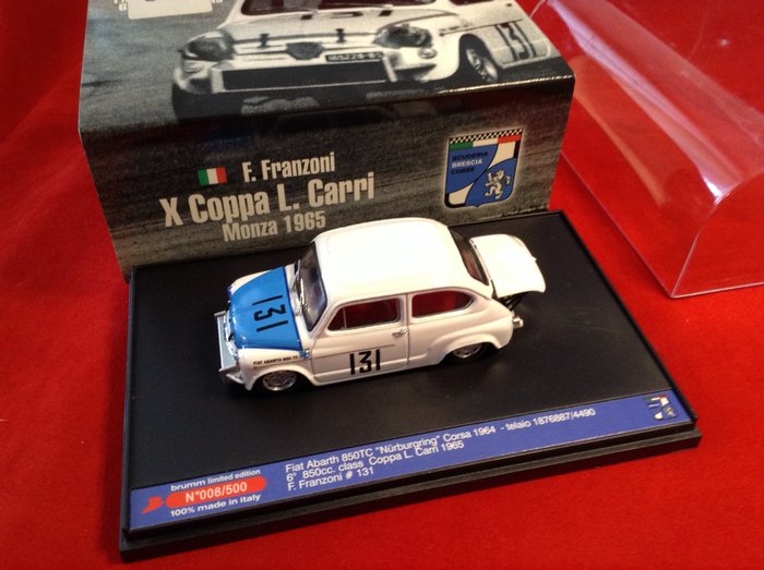 Brumm 1:43 - Modell racerbil - Special Series - Limited Edition - numbered #008/500 - ref. #S10/03 Fiat Abarth 850TC "Nürburgring" Corsa Brescia Corse 6:a i 10:e Coppa Carri Monza