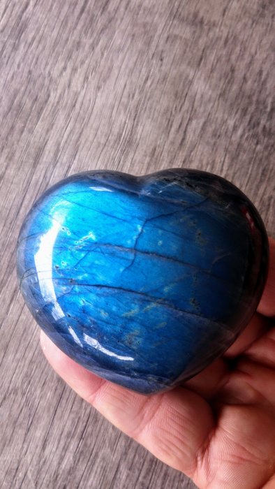 拉長石 - 天藍色 - 心形 - 高度: 7 cm - 闊度: 8 cm- 294 g