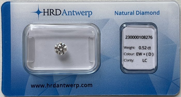 1 pcs Diamant  (Natural)  - 0.52 ct - Rotund - D (fără culoare) - IF - HRD (Institutul gemologic din Anvers)