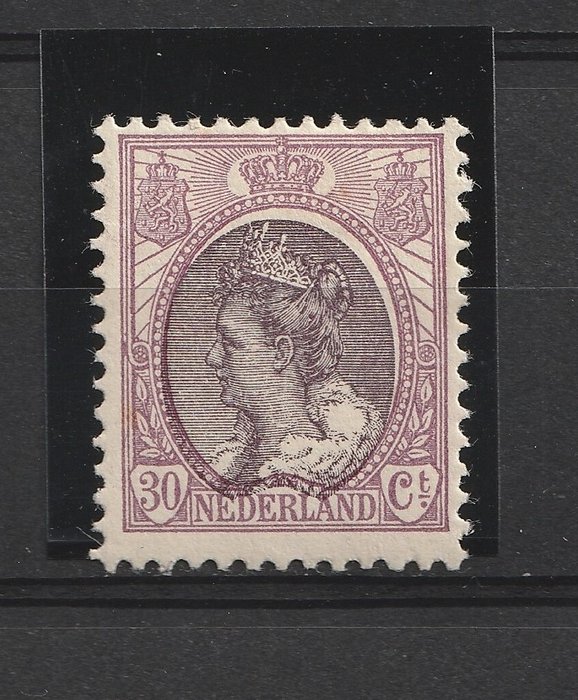 Niederlande 1899/1917 - 30 Cent Königin Wilhelmina – Druckfehler: stark verschobenes Medaillon – NVPH 72f