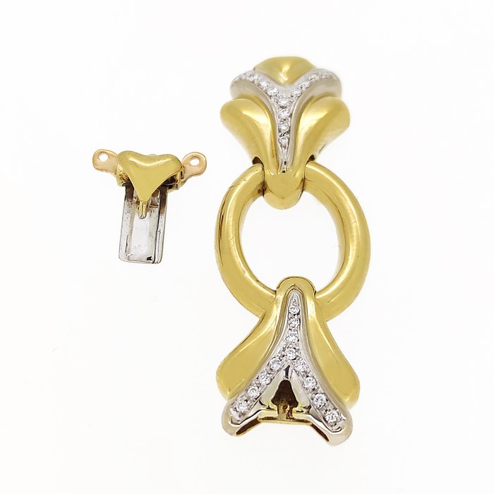 Halskettenverschluss - 18 kt Gelbgold, Weißgold -  0.24ct. tw. Diamant