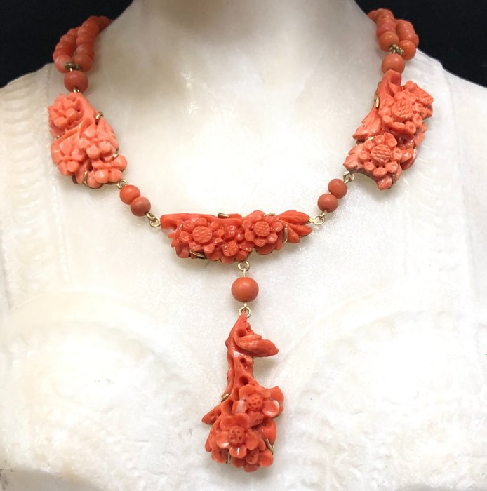 No Reserve Price - Necklace Yellow gold Blood Coral 