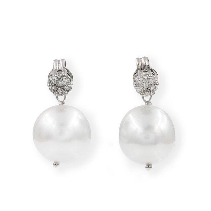 Boucles d'oreilles - 18 carats Or blanc Diamant  (Naturelle) - Perle
